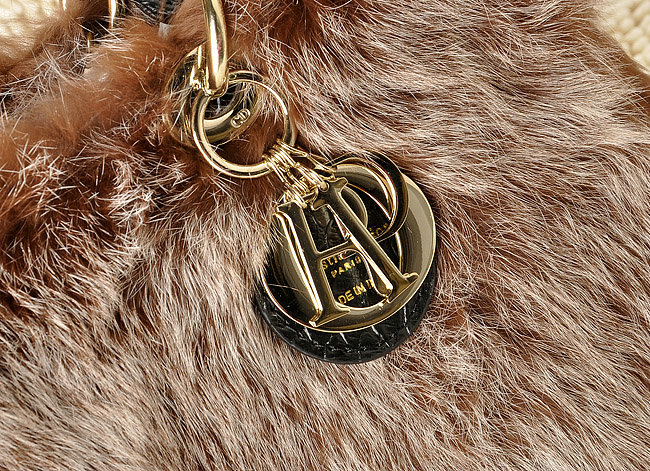 replica jumbo lady dior rabbit hair bag 6322 brown